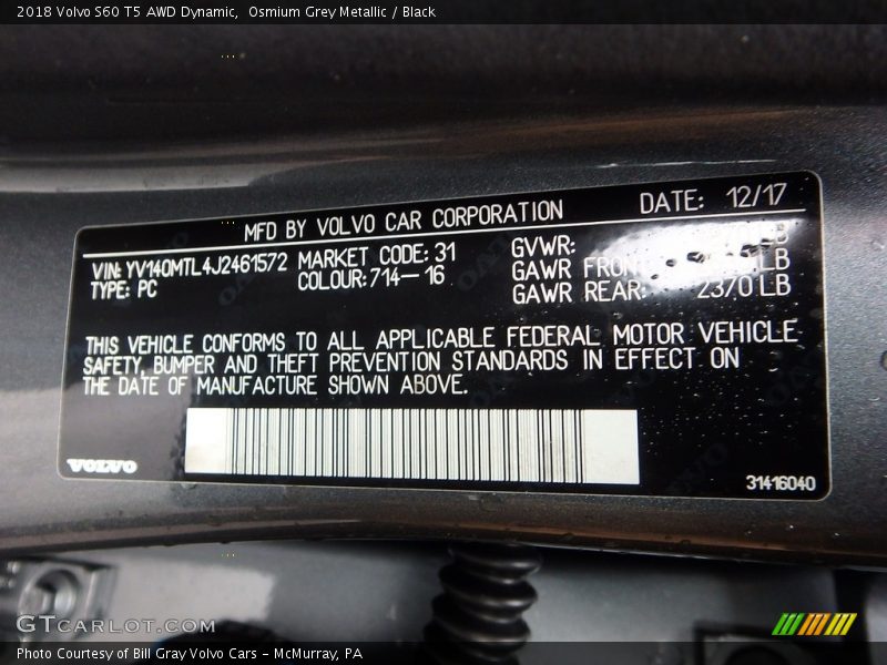 Osmium Grey Metallic / Black 2018 Volvo S60 T5 AWD Dynamic