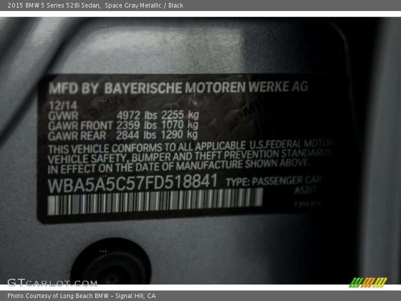 Space Gray Metallic / Black 2015 BMW 5 Series 528i Sedan