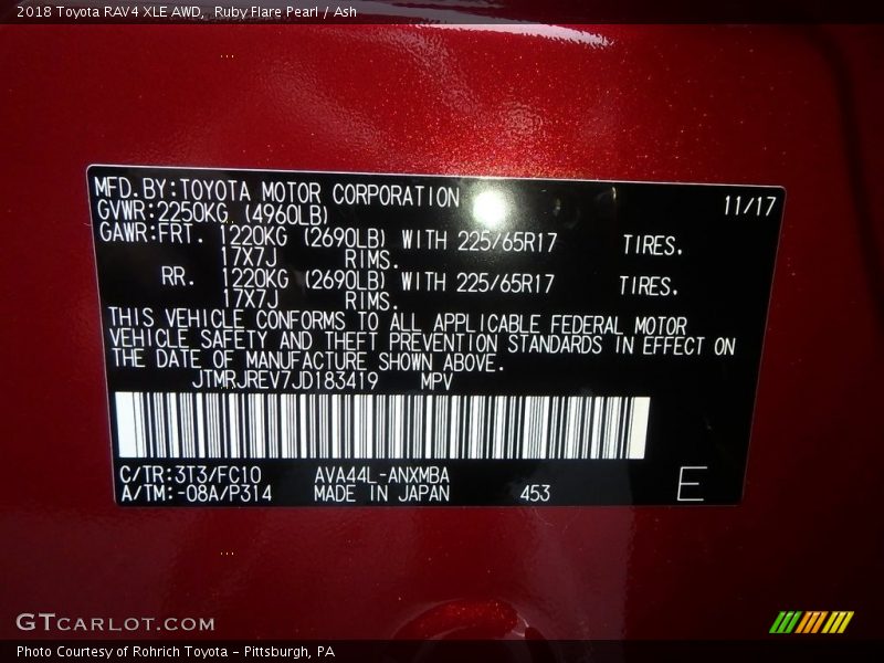 2018 RAV4 XLE AWD Ruby Flare Pearl Color Code 3T3