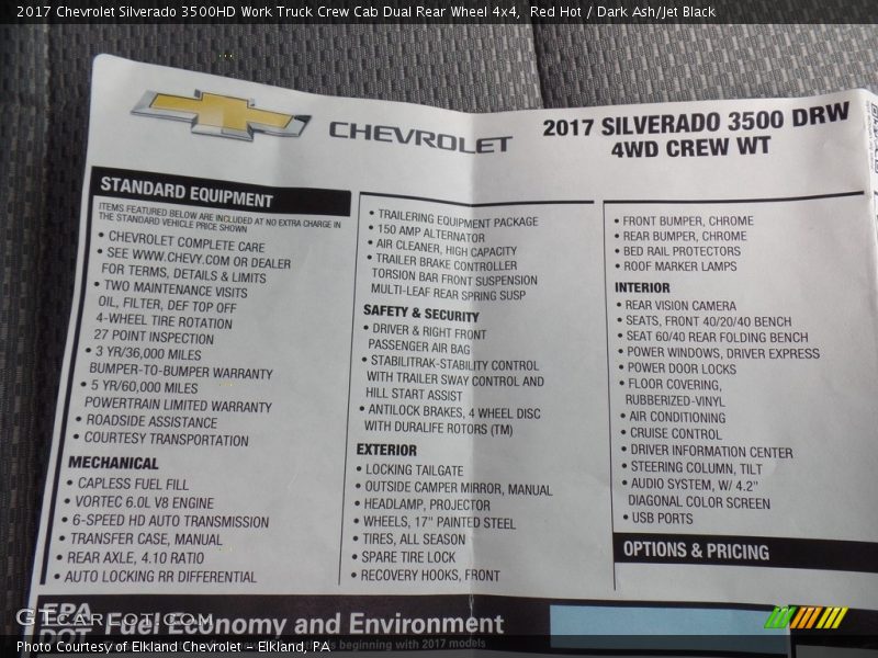 Red Hot / Dark Ash/Jet Black 2017 Chevrolet Silverado 3500HD Work Truck Crew Cab Dual Rear Wheel 4x4