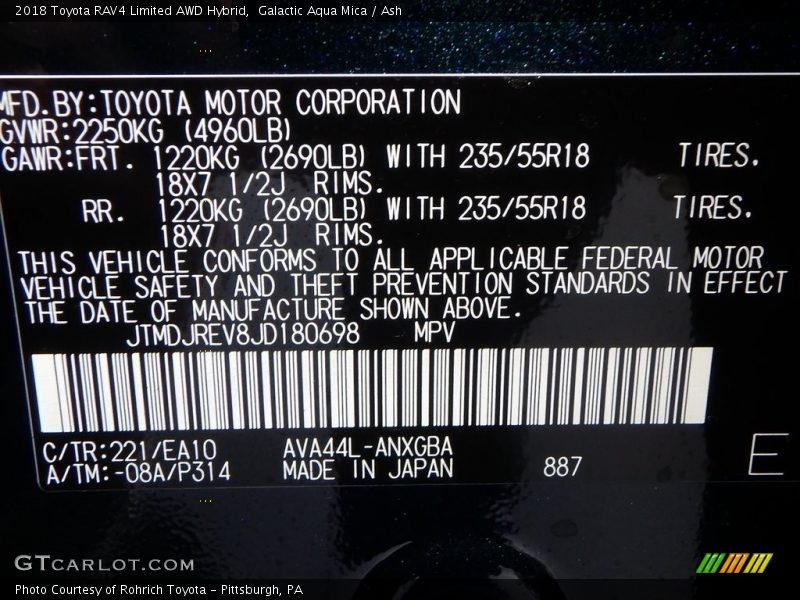 Galactic Aqua Mica / Ash 2018 Toyota RAV4 Limited AWD Hybrid