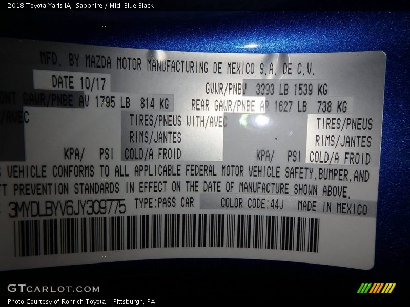 Sapphire / Mid-Blue Black 2018 Toyota Yaris iA