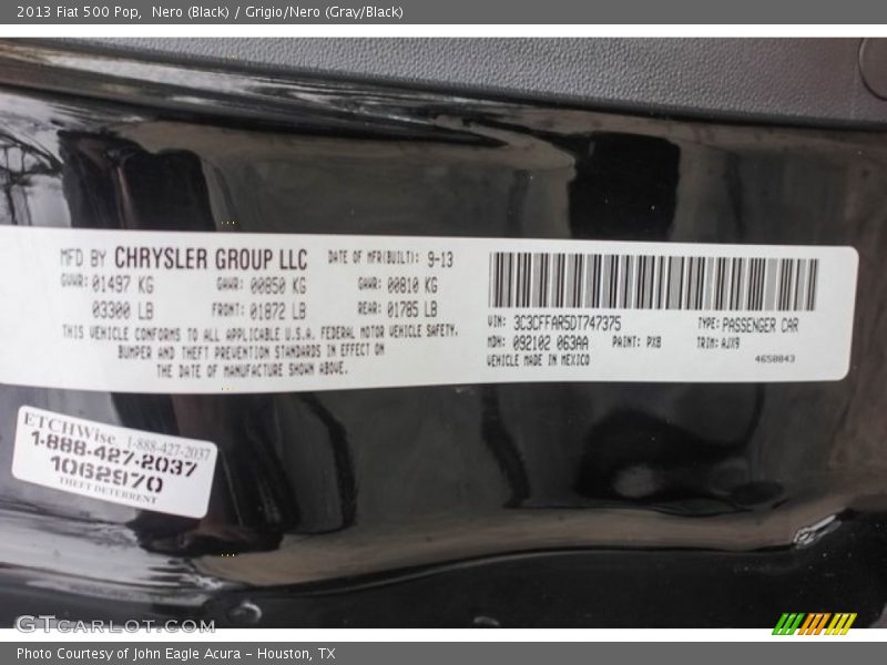 Nero (Black) / Grigio/Nero (Gray/Black) 2013 Fiat 500 Pop