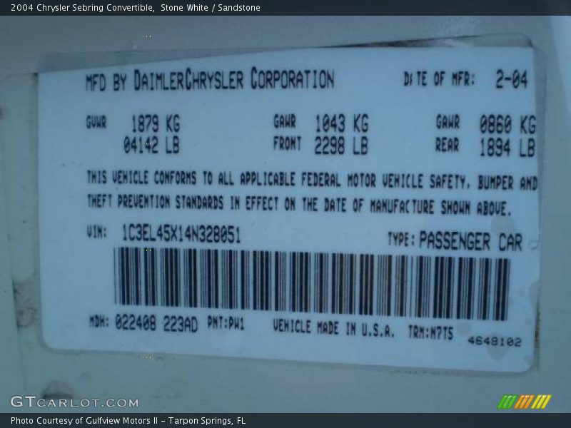 Stone White / Sandstone 2004 Chrysler Sebring Convertible