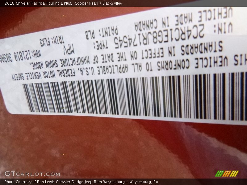 Copper Pearl / Black/Alloy 2018 Chrysler Pacifica Touring L Plus