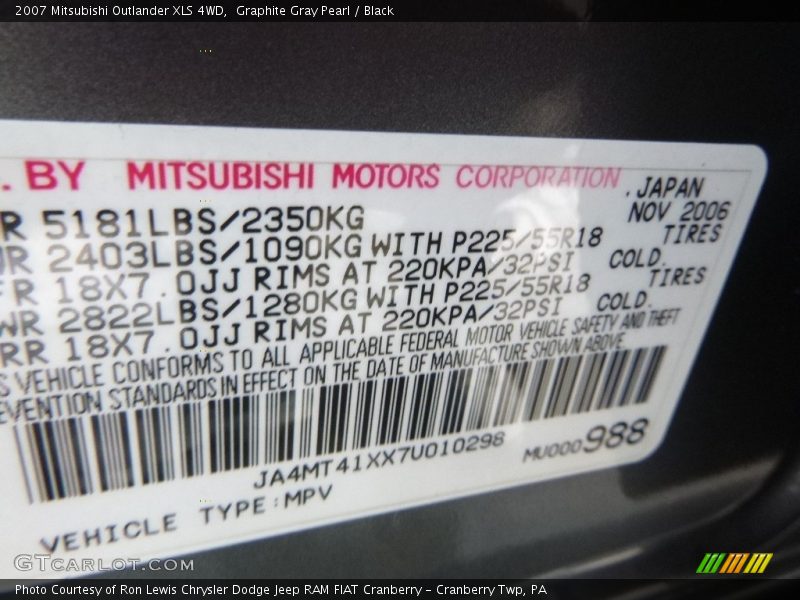 Graphite Gray Pearl / Black 2007 Mitsubishi Outlander XLS 4WD