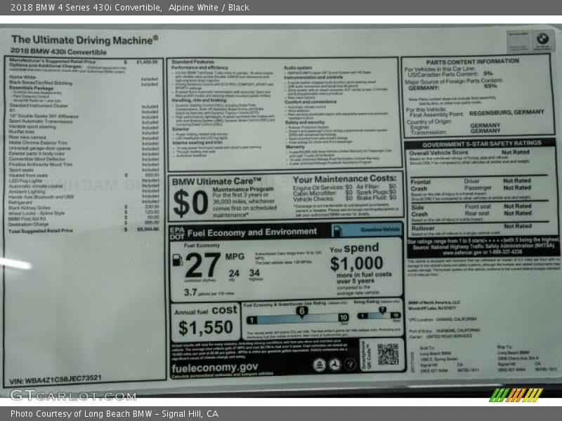 Alpine White / Black 2018 BMW 4 Series 430i Convertible