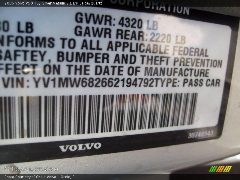 Silver Metallic / Dark Beige/Quartz 2006 Volvo V50 T5