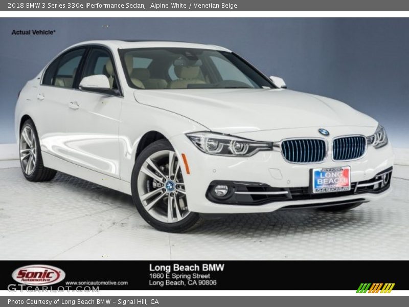 Alpine White / Venetian Beige 2018 BMW 3 Series 330e iPerformance Sedan