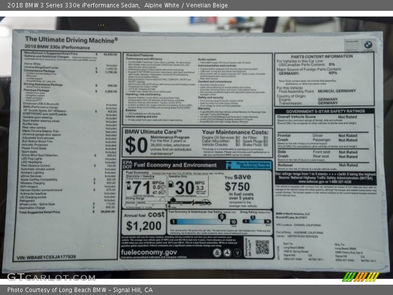 Alpine White / Venetian Beige 2018 BMW 3 Series 330e iPerformance Sedan