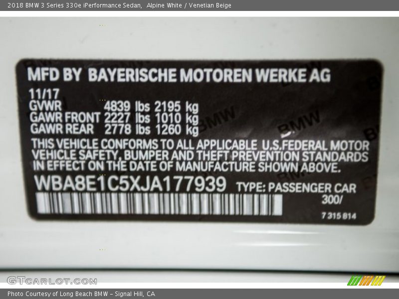Alpine White / Venetian Beige 2018 BMW 3 Series 330e iPerformance Sedan