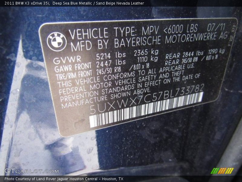 Deep Sea Blue Metallic / Sand Beige Nevada Leather 2011 BMW X3 xDrive 35i