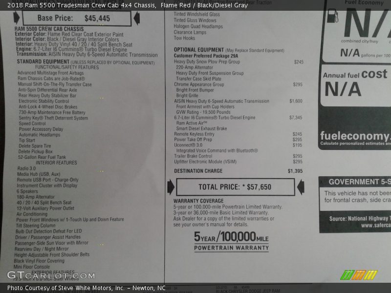 Flame Red / Black/Diesel Gray 2018 Ram 5500 Tradesman Crew Cab 4x4 Chassis