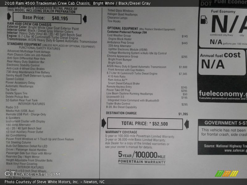 Bright White / Black/Diesel Gray 2018 Ram 4500 Tradesman Crew Cab Chassis