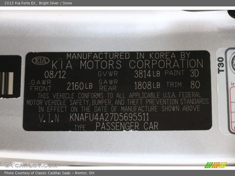 Bright Silver / Stone 2013 Kia Forte EX