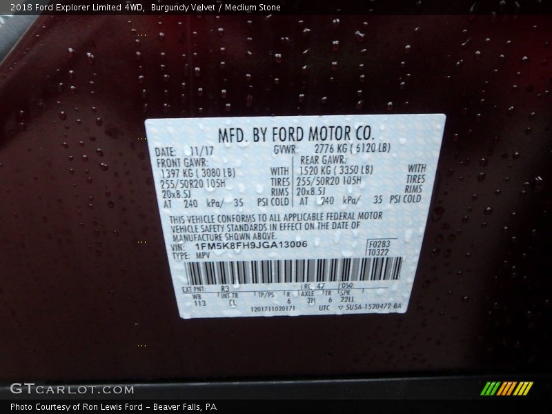 Burgundy Velvet / Medium Stone 2018 Ford Explorer Limited 4WD