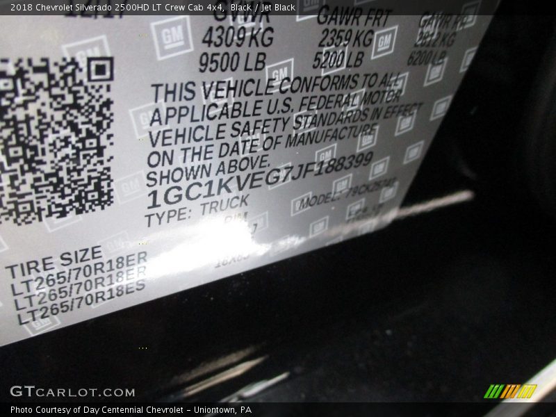 Black / Jet Black 2018 Chevrolet Silverado 2500HD LT Crew Cab 4x4