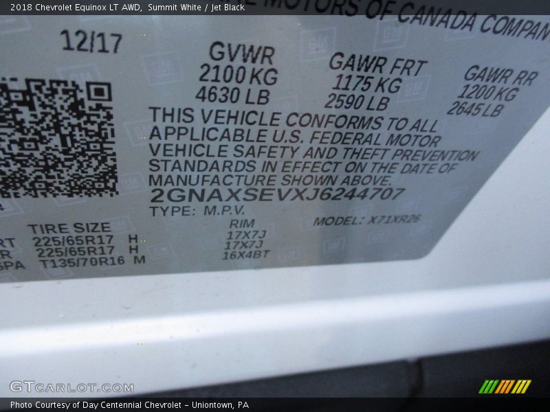Summit White / Jet Black 2018 Chevrolet Equinox LT AWD