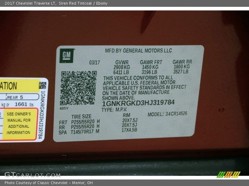 Siren Red Tintcoat / Ebony 2017 Chevrolet Traverse LT