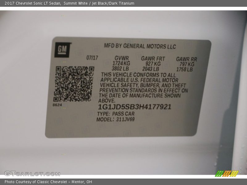 Summit White / Jet Black/Dark Titanium 2017 Chevrolet Sonic LT Sedan