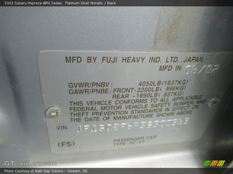 Platinum Silver Metallic / Black 2003 Subaru Impreza WRX Sedan