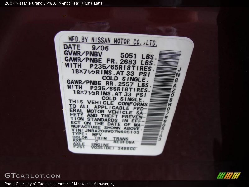 Merlot Pearl / Cafe Latte 2007 Nissan Murano S AWD