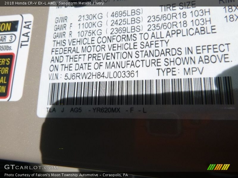 Sandstorm Metallic / Ivory 2018 Honda CR-V EX-L AWD