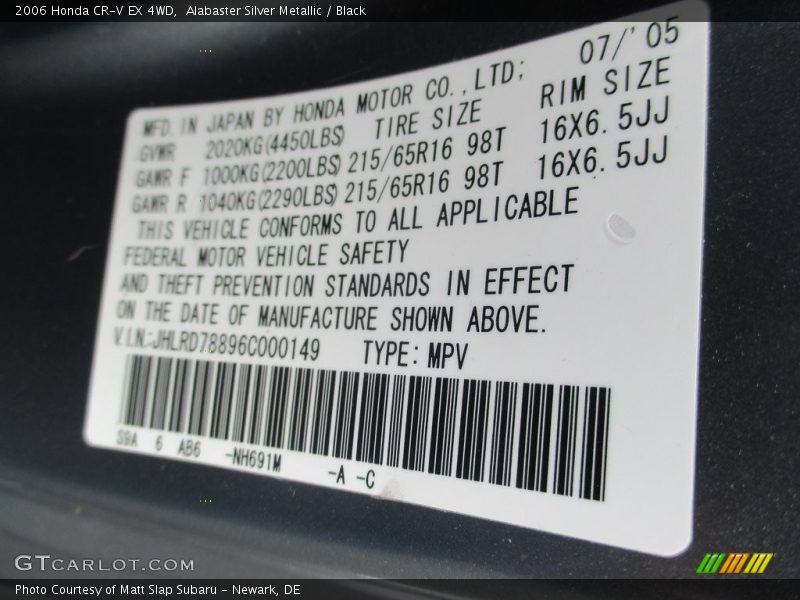 Alabaster Silver Metallic / Black 2006 Honda CR-V EX 4WD
