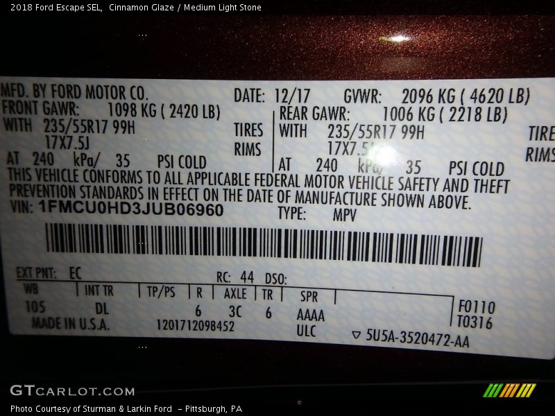 Cinnamon Glaze / Medium Light Stone 2018 Ford Escape SEL