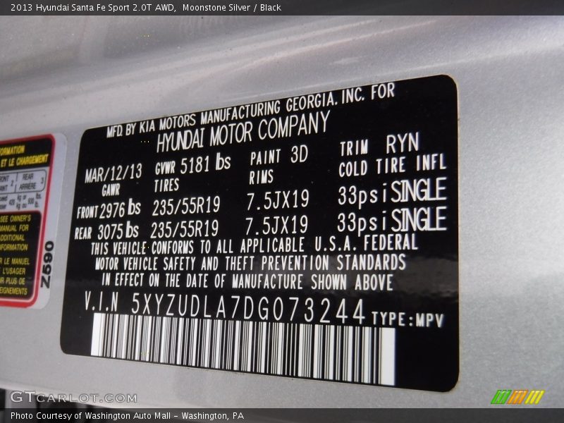 Moonstone Silver / Black 2013 Hyundai Santa Fe Sport 2.0T AWD
