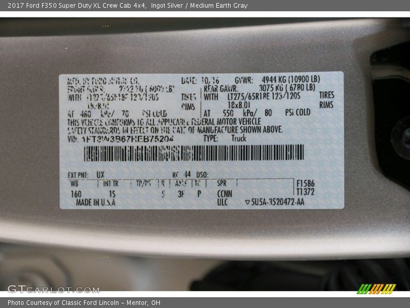 Ingot Silver / Medium Earth Gray 2017 Ford F350 Super Duty XL Crew Cab 4x4