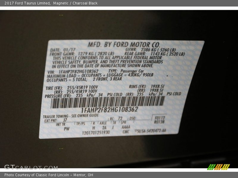 2017 Taurus Limited Magnetic Color Code J7