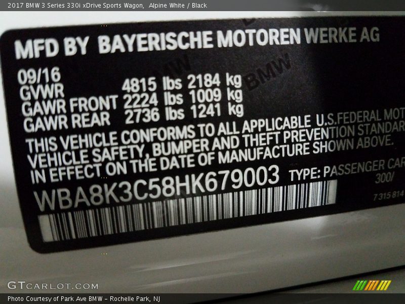 Alpine White / Black 2017 BMW 3 Series 330i xDrive Sports Wagon