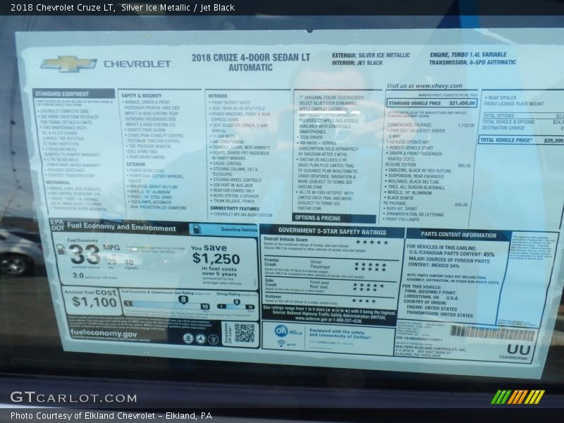 Silver Ice Metallic / Jet Black 2018 Chevrolet Cruze LT