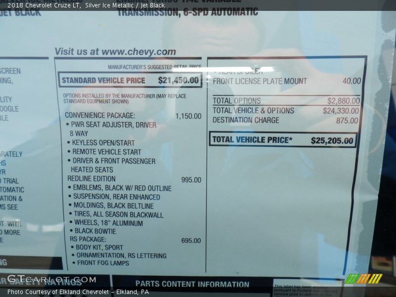 Silver Ice Metallic / Jet Black 2018 Chevrolet Cruze LT