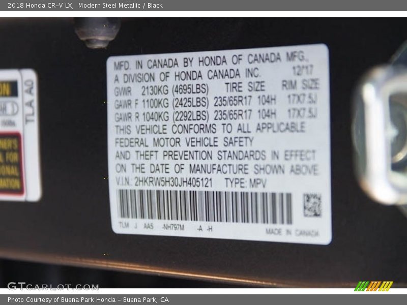 Modern Steel Metallic / Black 2018 Honda CR-V LX
