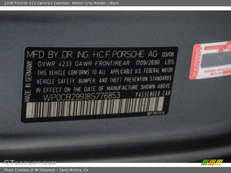 Meteor Grey Metallic / Black 2008 Porsche 911 Carrera S Cabriolet