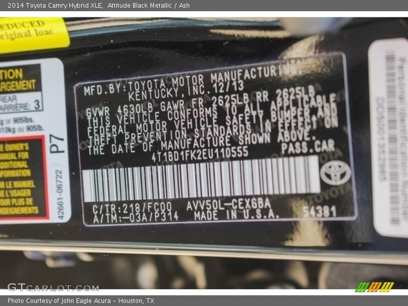 Attitude Black Metallic / Ash 2014 Toyota Camry Hybrid XLE