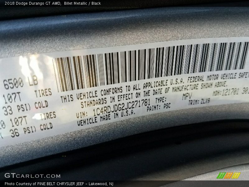 Billet Metallic / Black 2018 Dodge Durango GT AWD