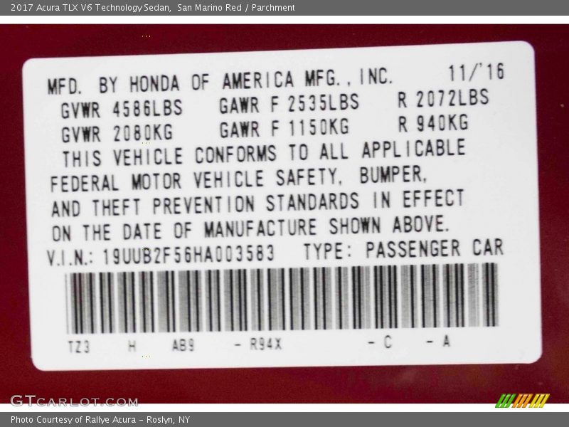 San Marino Red / Parchment 2017 Acura TLX V6 Technology Sedan