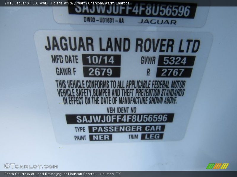 Polaris White / Warm Charcoal/Warm Charcoal 2015 Jaguar XF 3.0 AWD