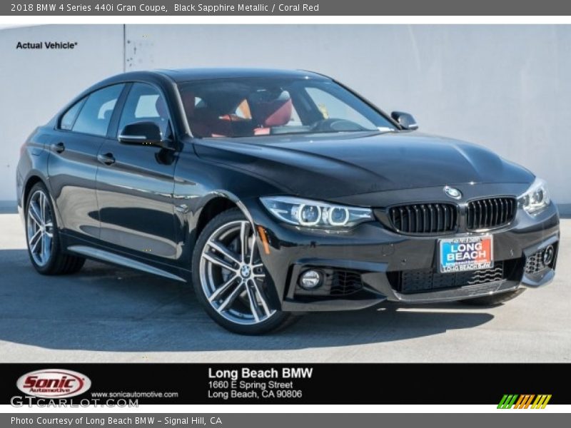 Black Sapphire Metallic / Coral Red 2018 BMW 4 Series 440i Gran Coupe