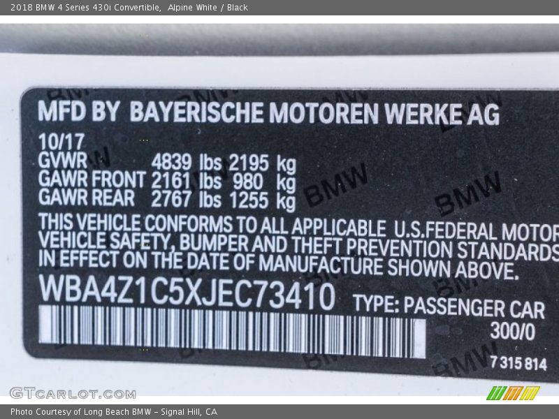 Alpine White / Black 2018 BMW 4 Series 430i Convertible