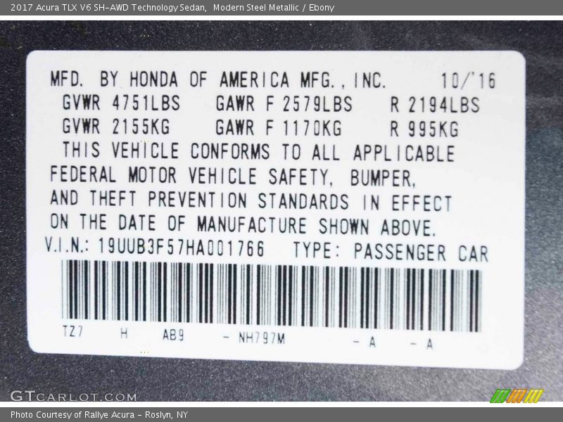 Modern Steel Metallic / Ebony 2017 Acura TLX V6 SH-AWD Technology Sedan