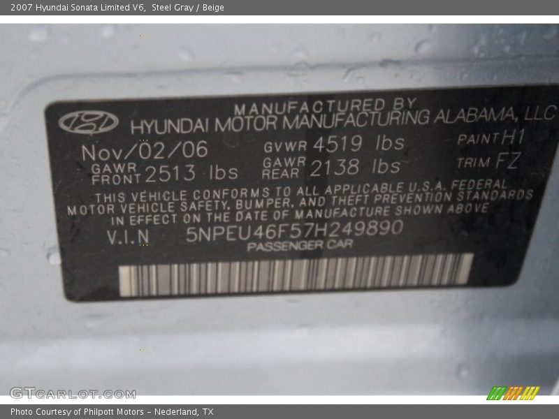 Steel Gray / Beige 2007 Hyundai Sonata Limited V6