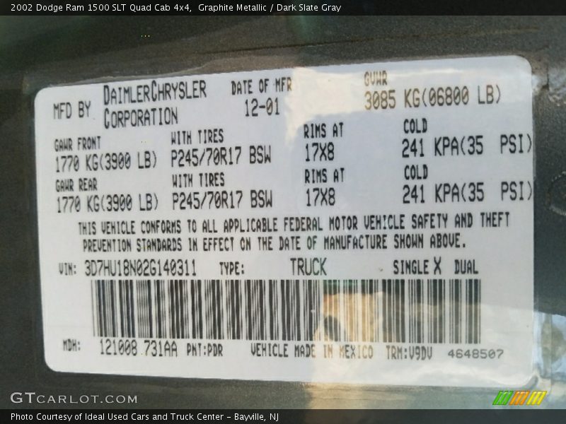 Graphite Metallic / Dark Slate Gray 2002 Dodge Ram 1500 SLT Quad Cab 4x4