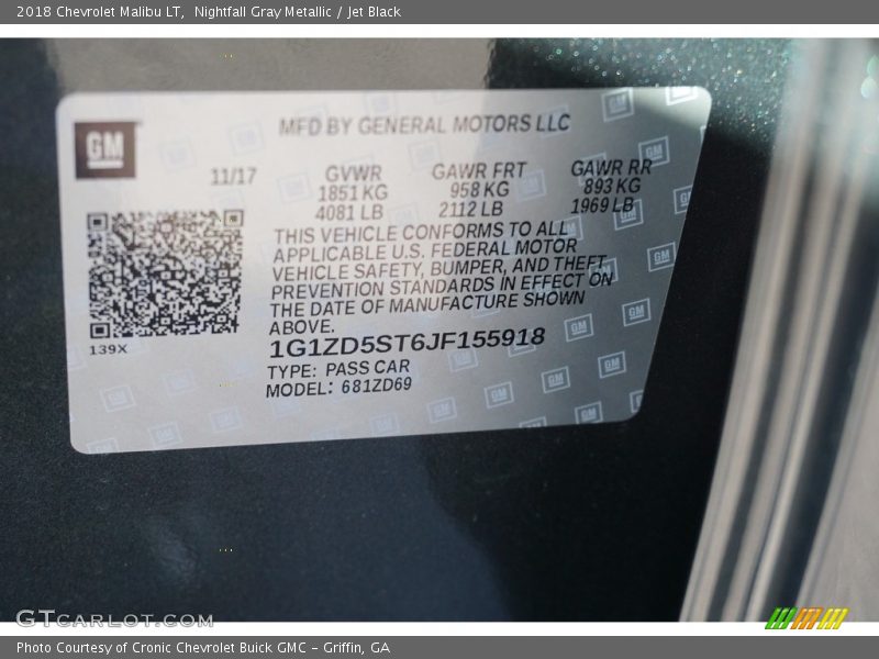 Nightfall Gray Metallic / Jet Black 2018 Chevrolet Malibu LT