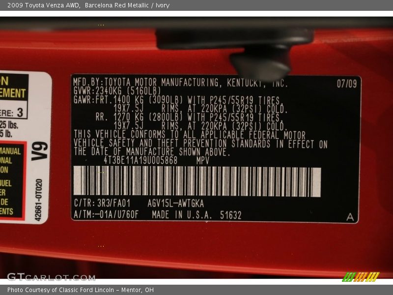 Barcelona Red Metallic / Ivory 2009 Toyota Venza AWD
