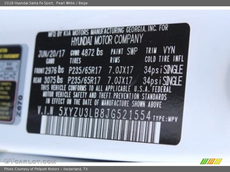 Pearl White / Beige 2018 Hyundai Santa Fe Sport