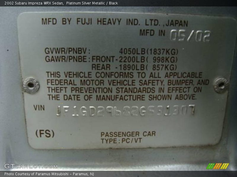 Platinum Silver Metallic / Black 2002 Subaru Impreza WRX Sedan
